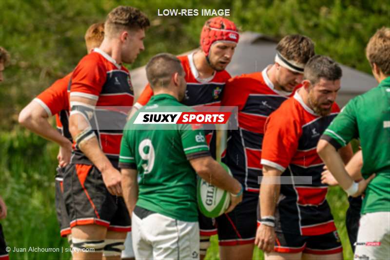 Zach AUGER - Henry GAUTHIER - Brad HUNGER - Karl HUNGER - Stephen MARTINEZ - Juan Cruz SUIZER UBIOS -  Montreal Irish RFC - Beaconsfield Rugby Football Club - Rugby - RUGBY QC 2023 (M1) - MONTREAL IRISH RFC (29) VS (27) BEACONSFIELD RFC - First Half (#RQ2023M1MIBC06A) Photo by: Juan Alchourron | Siuxy Sports 2023-06-10